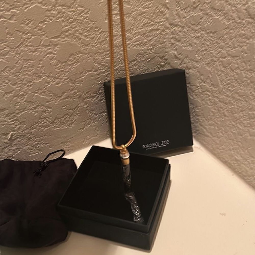 Rachel Zoe Womens Gracie Necklace Black Silk Tassel 24" Long Gold Chain NWT